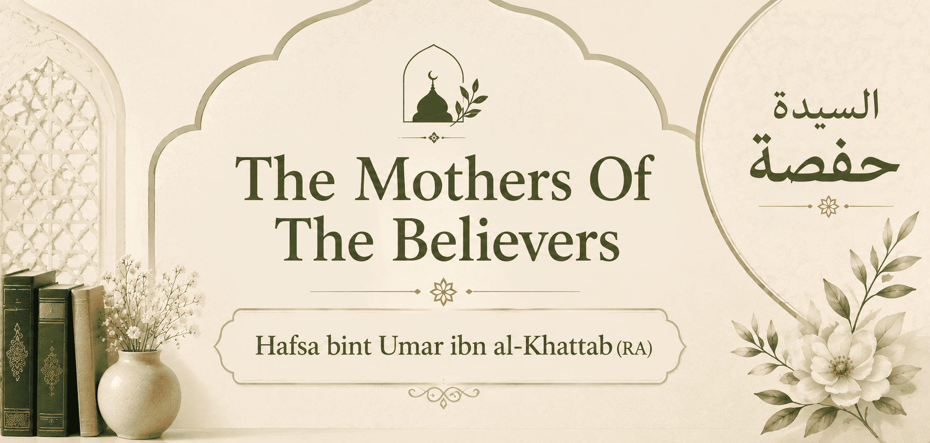 An Islamic graphic design about Sayyidah Hafsa bint Umar, one of the Mothers of the Believers